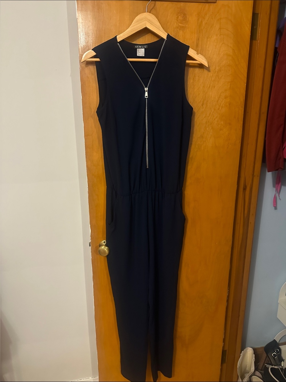 VENUS Black Sleeveless Zip-Front Jumpsuit